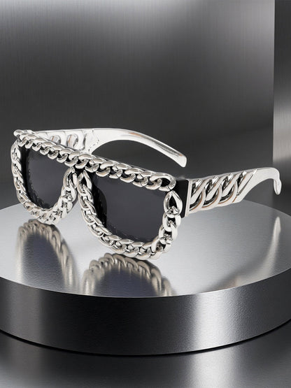 Street Square Frame Chain Sunglasses 