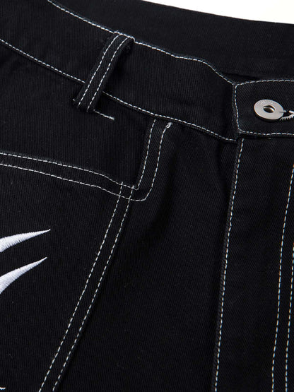 Deconstructed Contrast Embroidered Baggy Jeans - 2330 