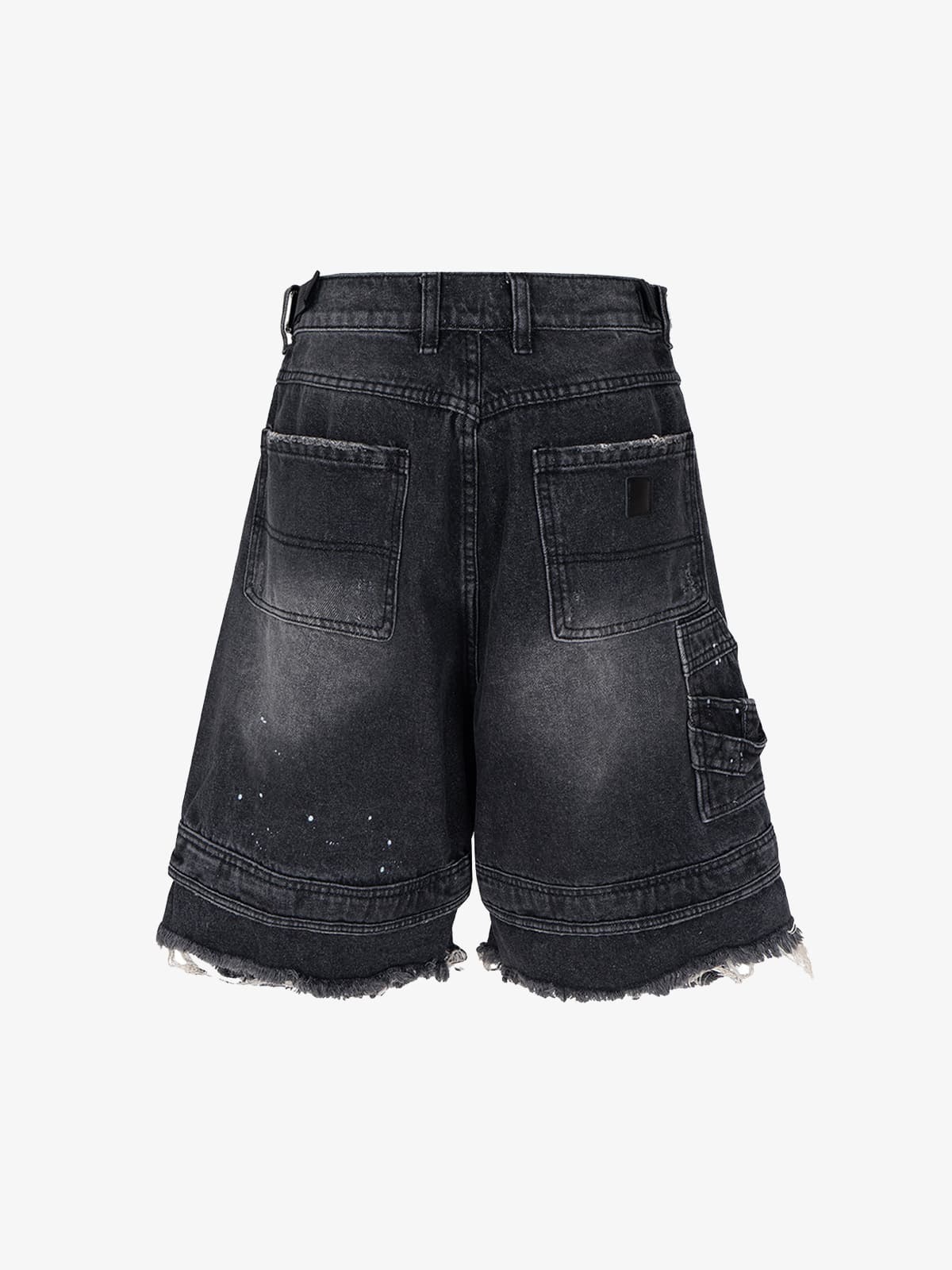 Ripped Washed Tassel Cargo Denim Shorts 