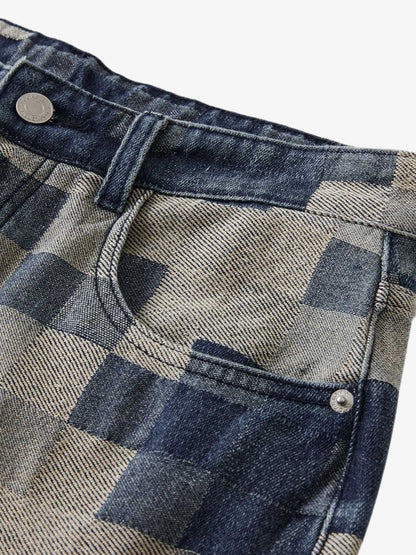 Thesupermade Checkerboard Jacquard Wide Leg Jeans - 2193 