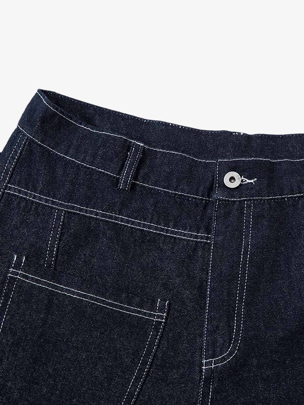 Deconstructed Contrast Stitching Barrel Jeans - 2326 
