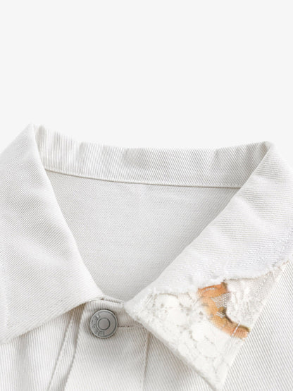 Thesupermade American Retro Lace Patchwork Denim Jacket 