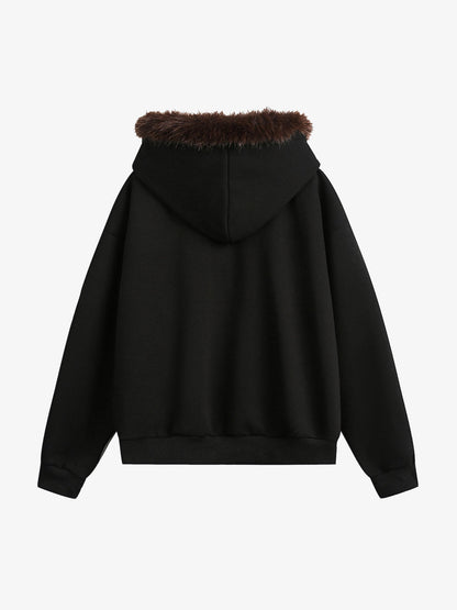 Fur Collar Stitching Cardigan Hoodie 