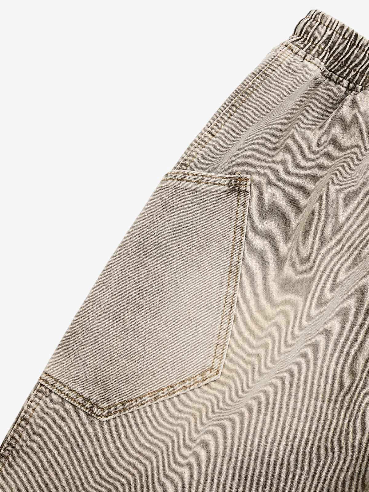 VINTAGE WASH DECONSTRUCTED DRAWSTRING DENIM SHORTS 