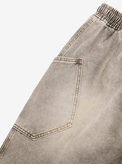 VINTAGE WASH DECONSTRUCTED DRAWSTRING DENIM SHORTS 