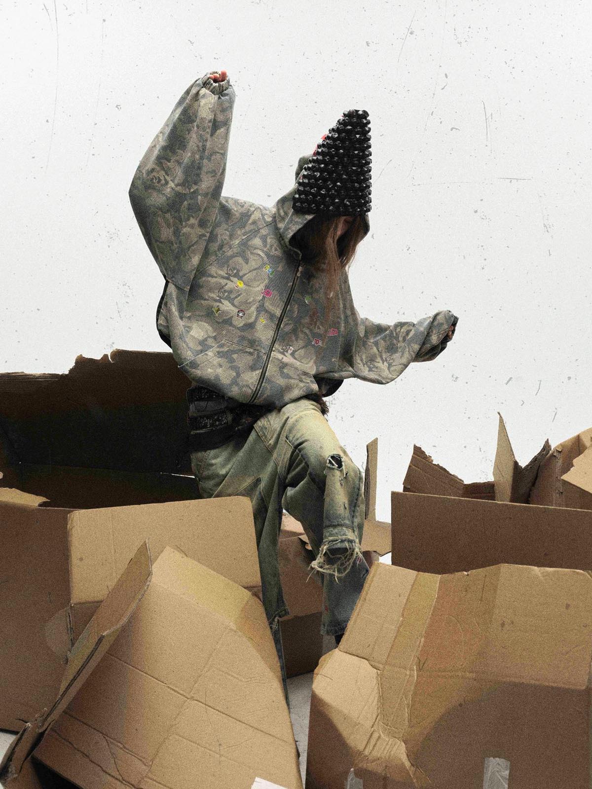 Graffiti Camouflage Patchwork Hooded Jacket 