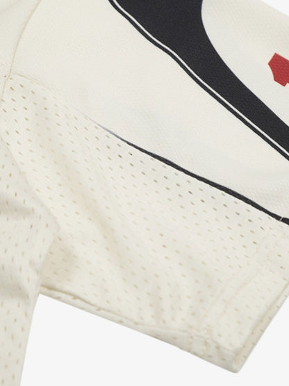 Patchwork Mesh letter Print Jersey T-Shirt 