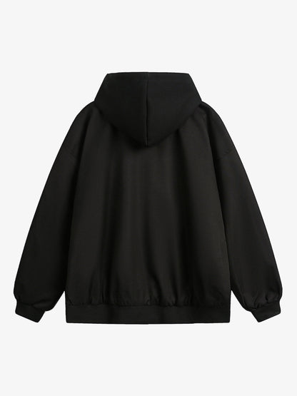 Faux Two-Piece Multi Pocket Spliced Hooded Bomber Jacket 