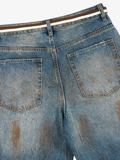 Retro Ink-Splashed Ripped Jeans 