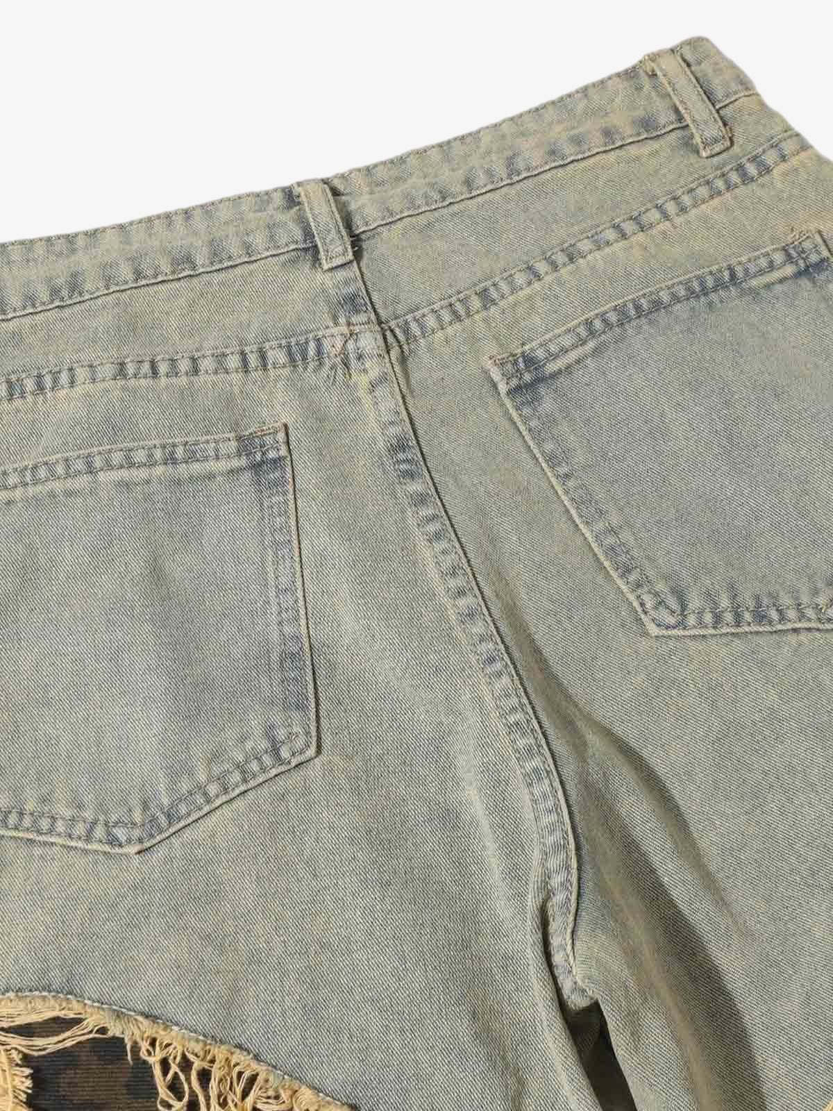 Distressed Raw Edge Patch Jeans 