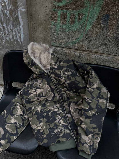 Thesupermade Camouflage Fur Hooded Jacket - 2353 