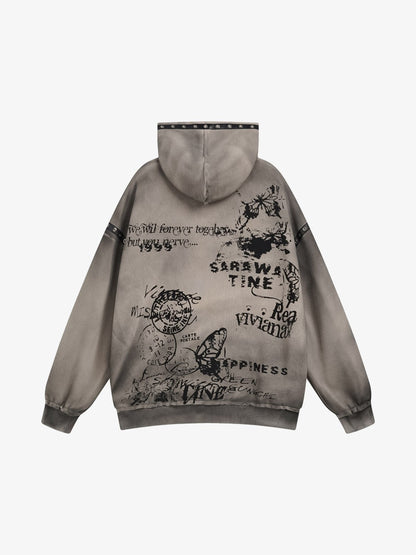 Wasteland Style Distressed Graffiti Hoodie 