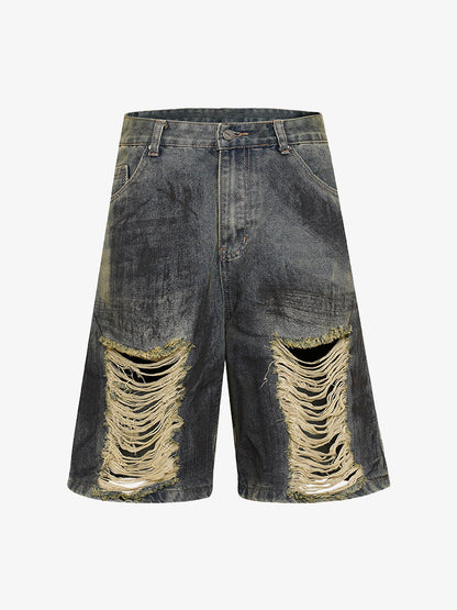 Thesupermade High Street Washed Distressed Denim Shorts 