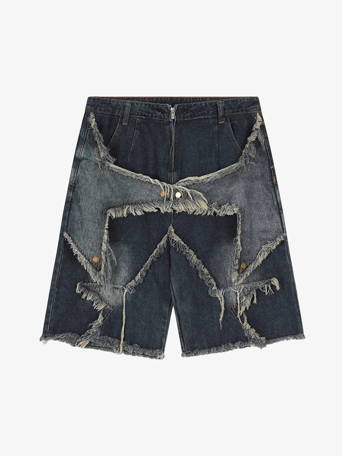 Thesupermade American Pentagram Tassel Patch Denim Shorts - 1681 