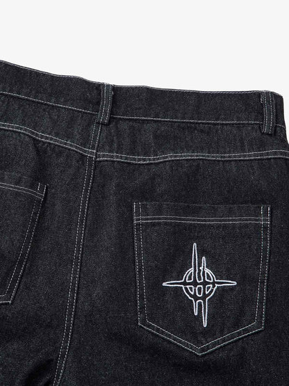 Embroidered Flame Baggy Jeans 