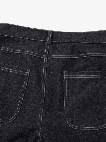 Deconstructed Split Topstitched Pleated Pocket Jeans 