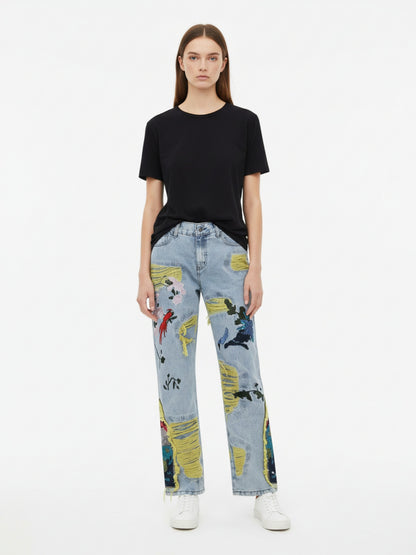 Thesupermade Plum Embroidery Jeans - 1618