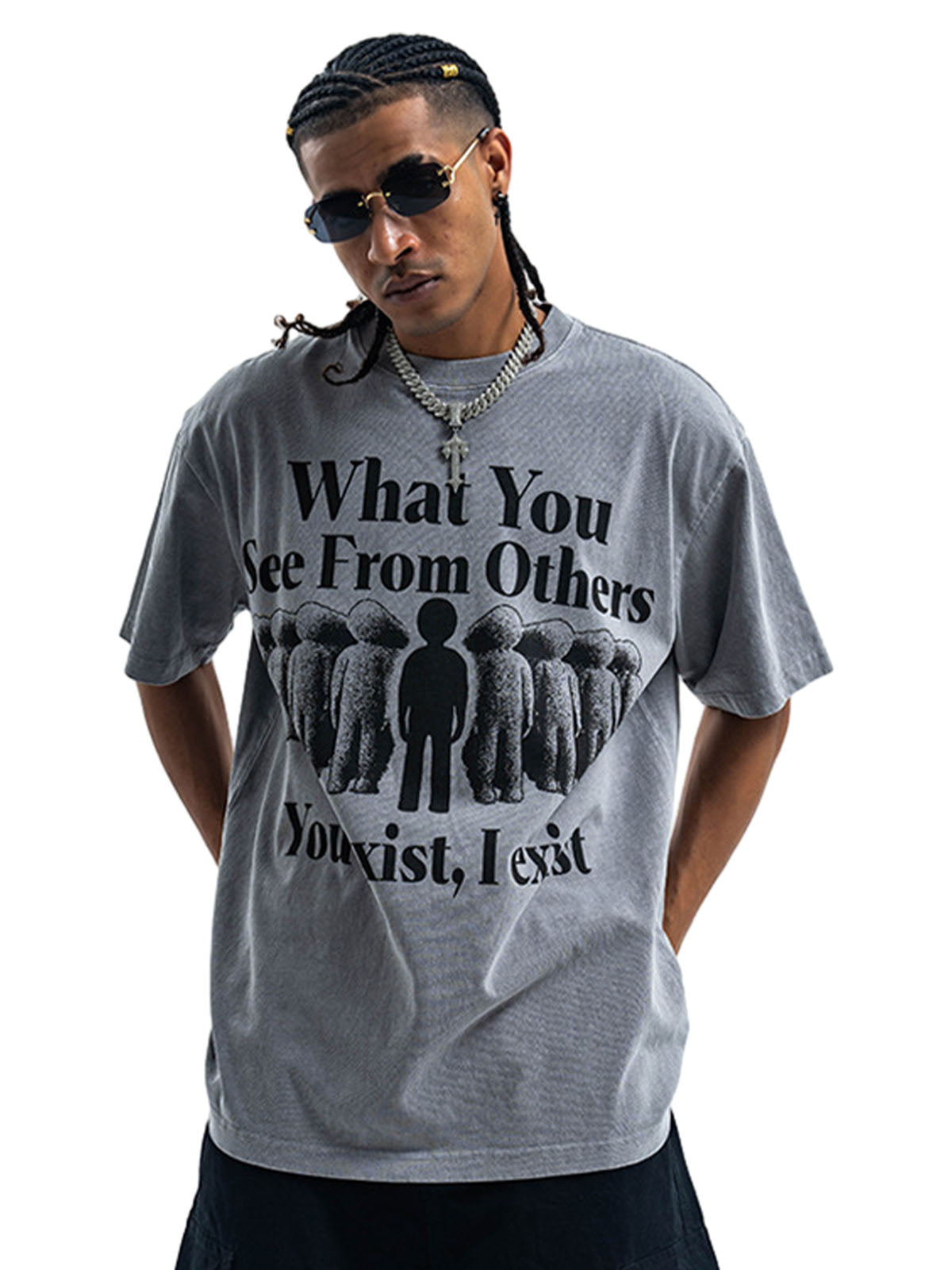 Street Retro Portrait Letter Print T-Shirt 