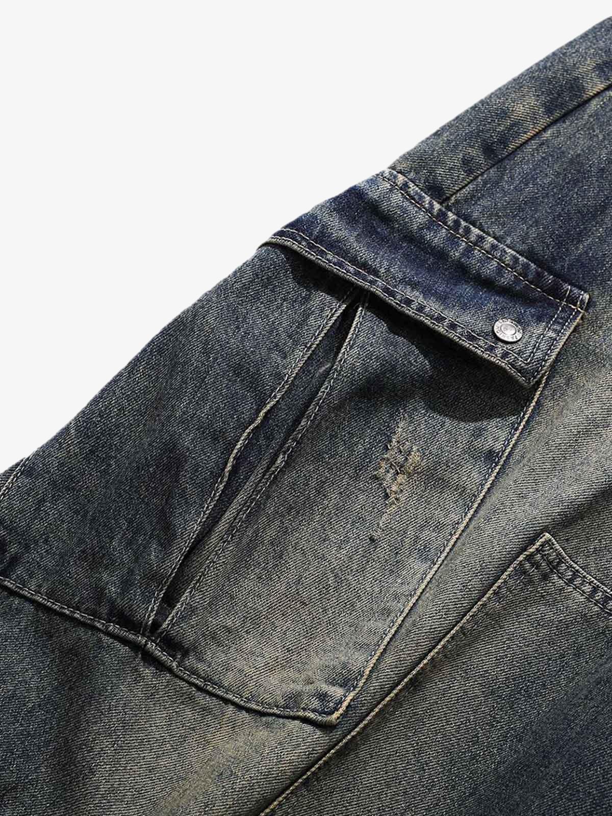 Washed Multi-Pocket Baggy Barrel Cargo Jeans 