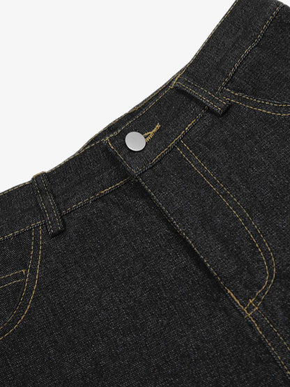 Washed Cheetah Print Patchwork Denim Jorts 