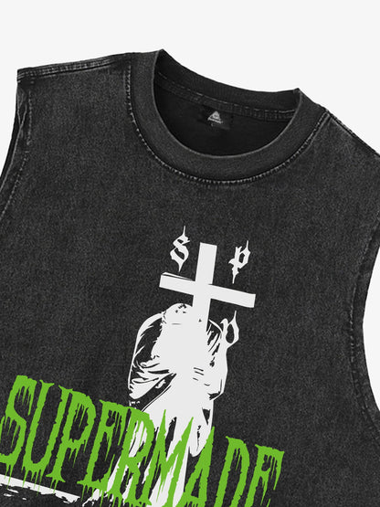 Original Edgy Cross Graphic Vest 