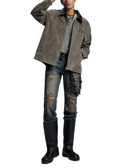 Retro Suede Detroit Motorcycle Jacket 