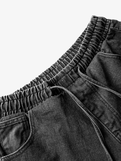 Washed Distressed Deconstructed Split Drawstring Jeans 