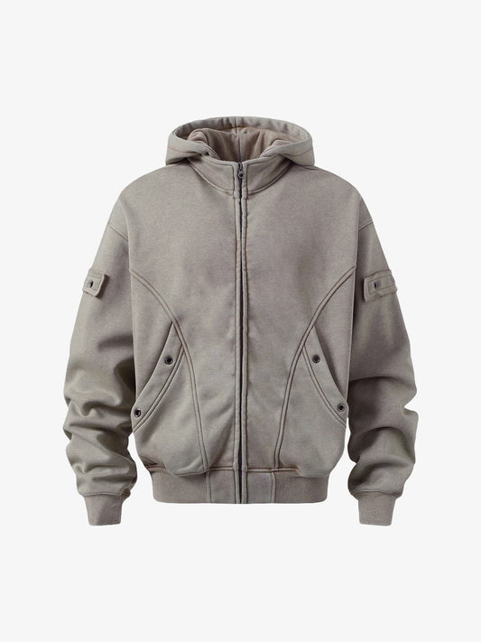 Wasteland Style Washed Zipper Up Sweatshirt 