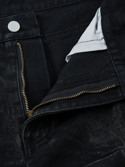 Heavy Washed Distressed Pleated Baggy Jeans - 2282 