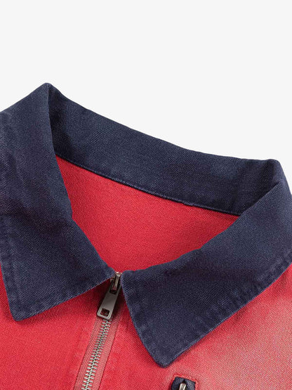 Retro Ripped Washed Contrast Color Work Jacket 