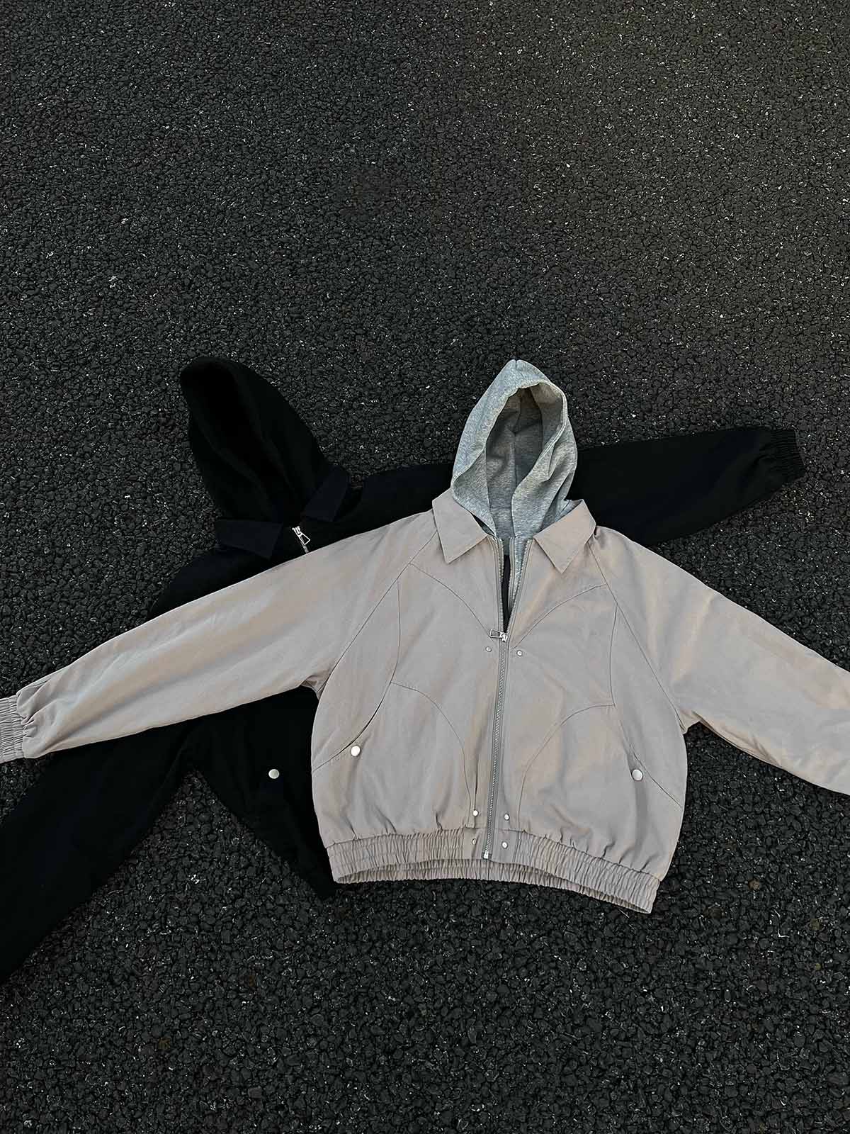 Deconstructed Split Faux Two-Piece Hooded Jacket 