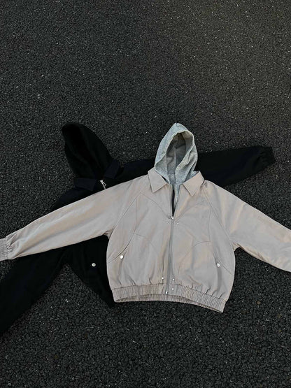 Deconstructed Split Faux Two-Piece Hooded Jacket 
