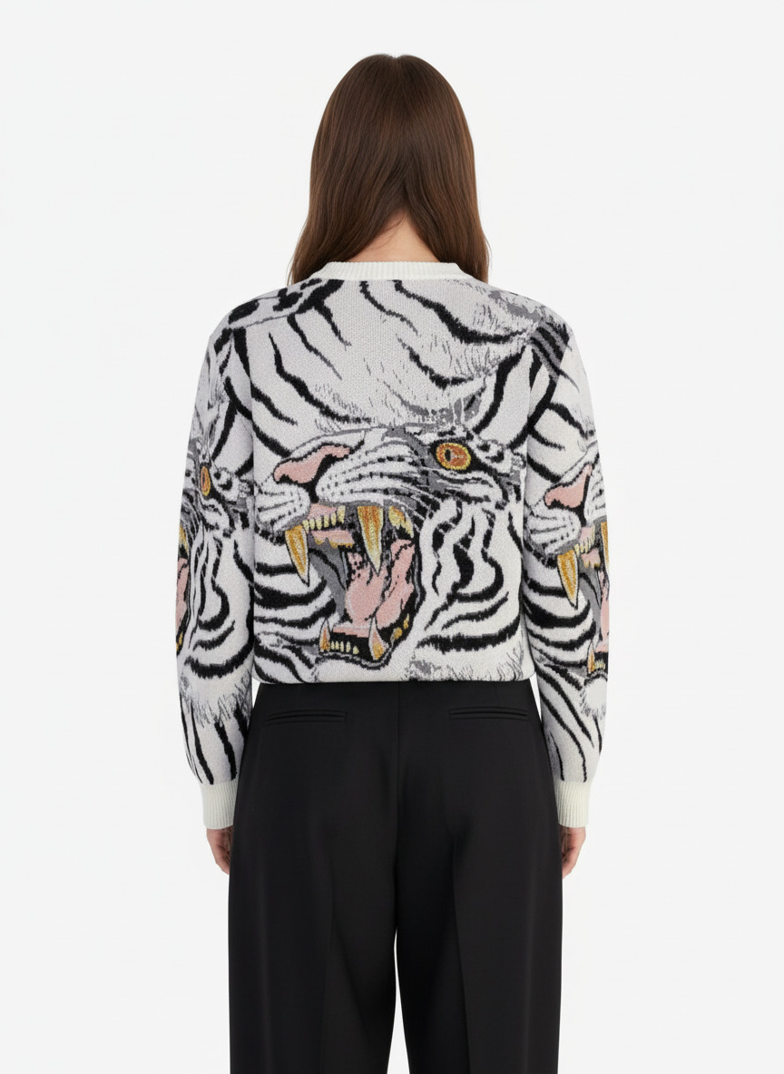 Tiger Crew Neck Knitted Sweater