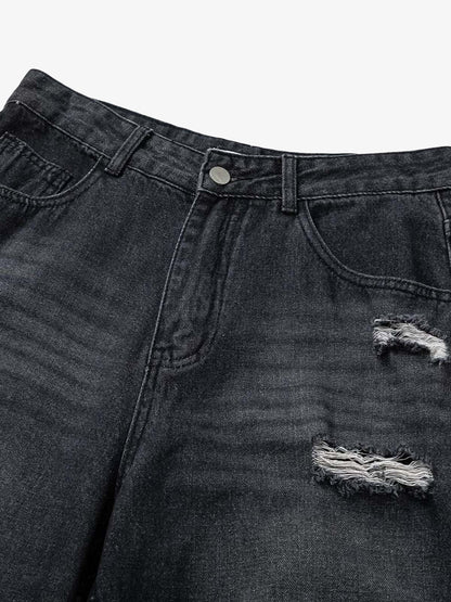 Washed Distressed Stitching Camouflage Straight Jeans 