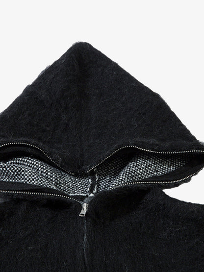 Thesupermade Star Mohair Fuzzy Hooded Zip Up Sweater 