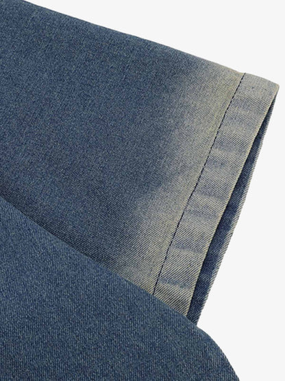 Distressed Washed Patchwork Gradient Denim T-shirt 