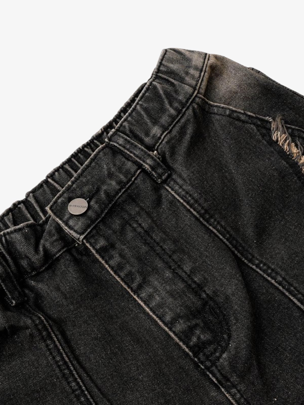 Washed Distressed Raw Edge Denim Jorts 