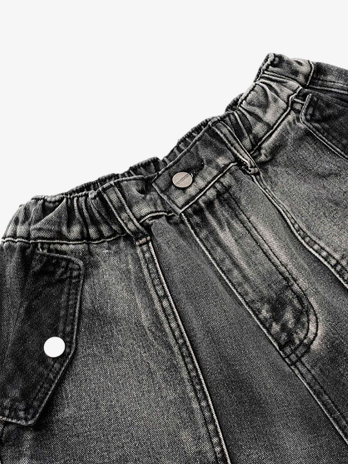 High-Waisted Multi-Pocket Denim Cargo Shorts 