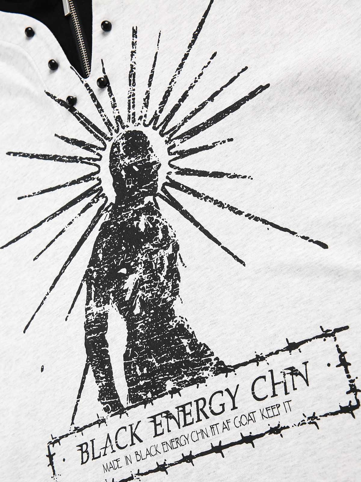 Retro Portrait Print Faux Two-Piece Long Sleeve T-Shirt - 2316 