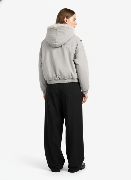 Spliced Fur Hooded Quilted Jacket - 2285