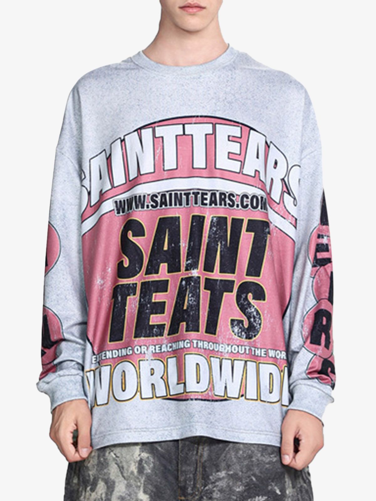 Washed Lettering Print Long Sleeve T-shirt 