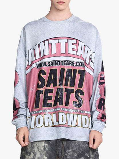 Washed Lettering Print Long Sleeve T-shirt 