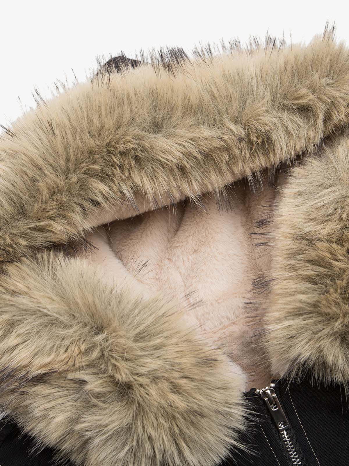 Fur Lined Zip Up Hooded Bomber Jacket 