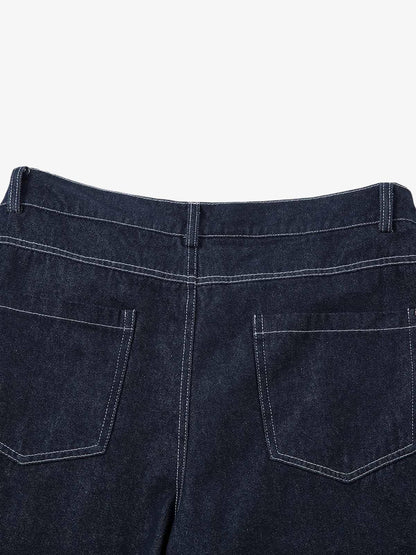 Deconstructed Contrast Stitching Pleated Baggy Barrel Jeans - 2343 