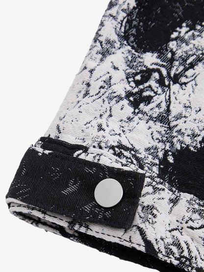 Black And White Contrast Floral Denim Jacket 