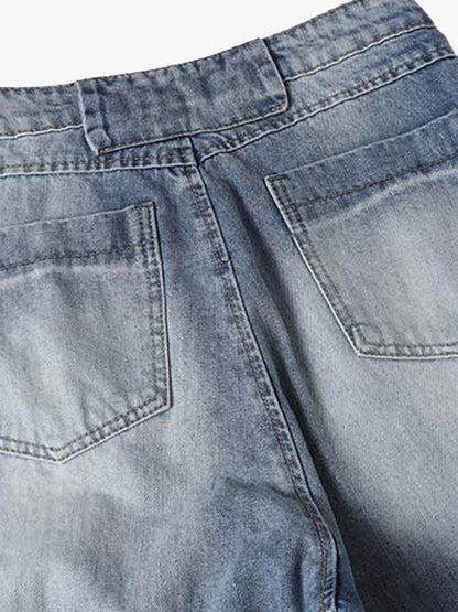 Distressed Washed Deconstructed Barrel Jeans 