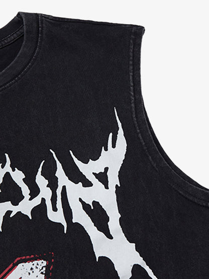 Retro Washed Letter Print Vest 