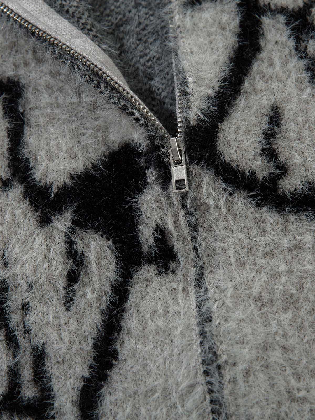 Thesupermade Lightning Graphic Imitation Mink Fur Zip Up Sweater 