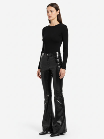 Thesupermade Glossy Patent Leather Flare Pants - 2396