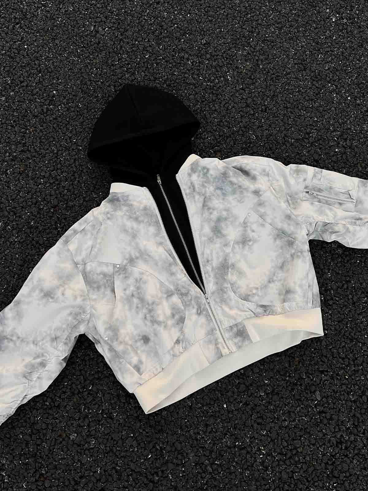 Patchwork Faux Two-Piece Gradient Hooded Bomber Jacket 